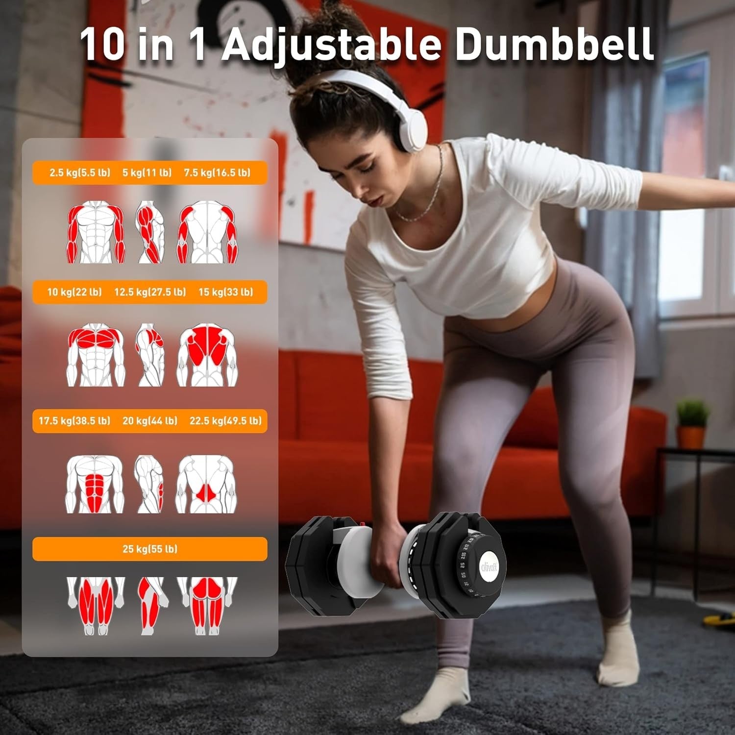 25kg Adjustable Dumbbells Pair 10-in-1 Quick Dial Home Gym Weights Set
