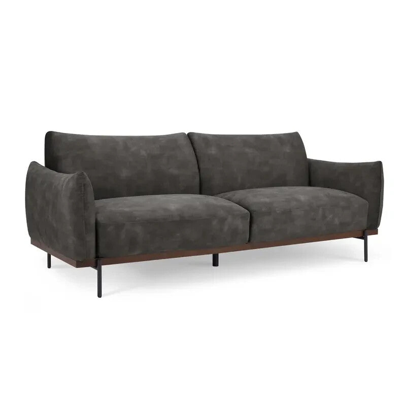 3 Seater Steel Grey Velvet Sofa Modern Deep Seat Distressed Fabric