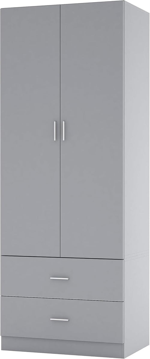 Kids Wooden Wardrobe with 2 Drawers & Hanging Bar – Durable Storage Unit