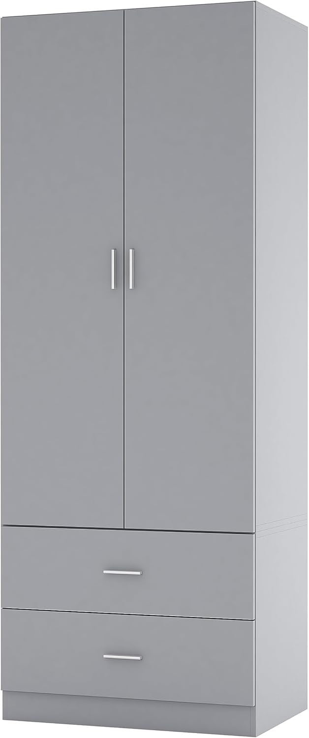 Kids Wooden Wardrobe with 2 Drawers & Hanging Bar – Durable Storage Unit