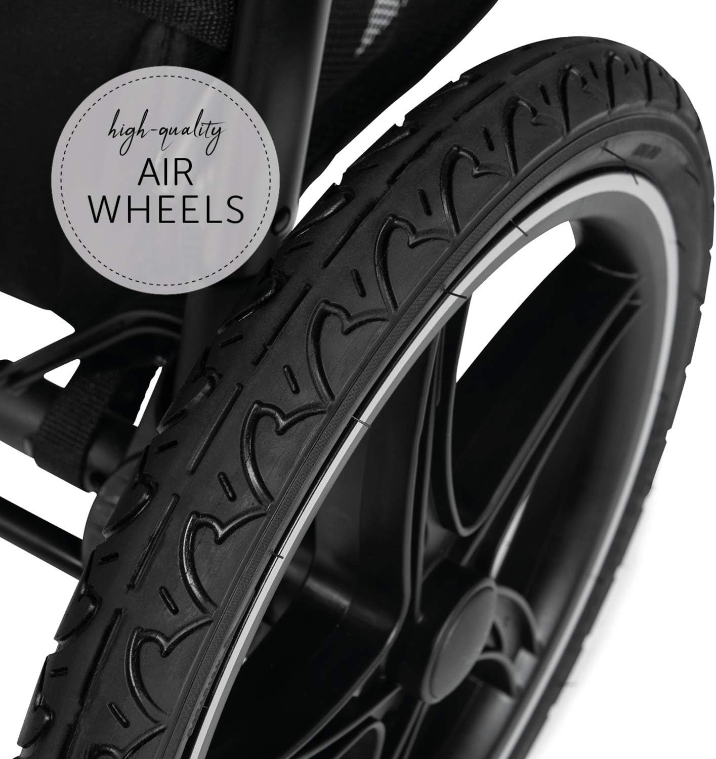 All Terrain Pushchair 3 Wheeler Air Tyre Stroller Reclining Seat UPF50+ Black