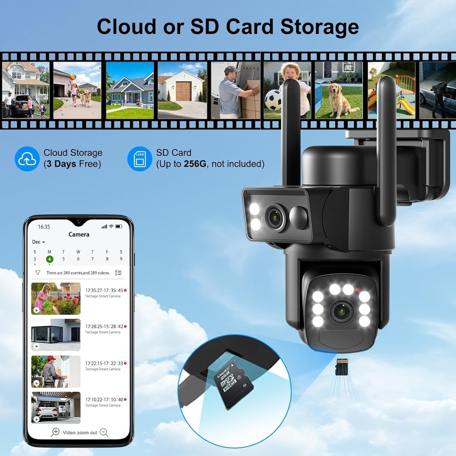 4K Solar Security Camera Wireless Dual Lens PTZ Color Night Vision