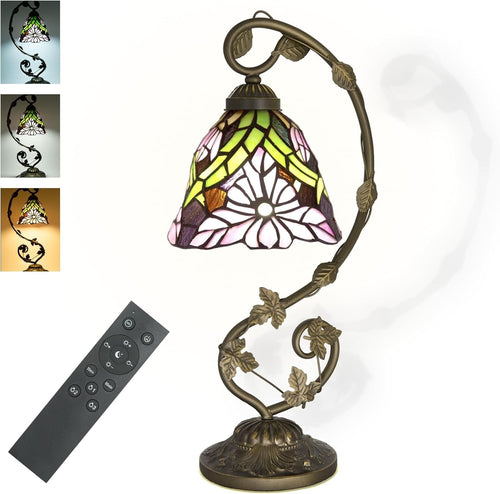 Stained Glass Table Lamp Remote Dimmable Color Temp 28x20x52cm