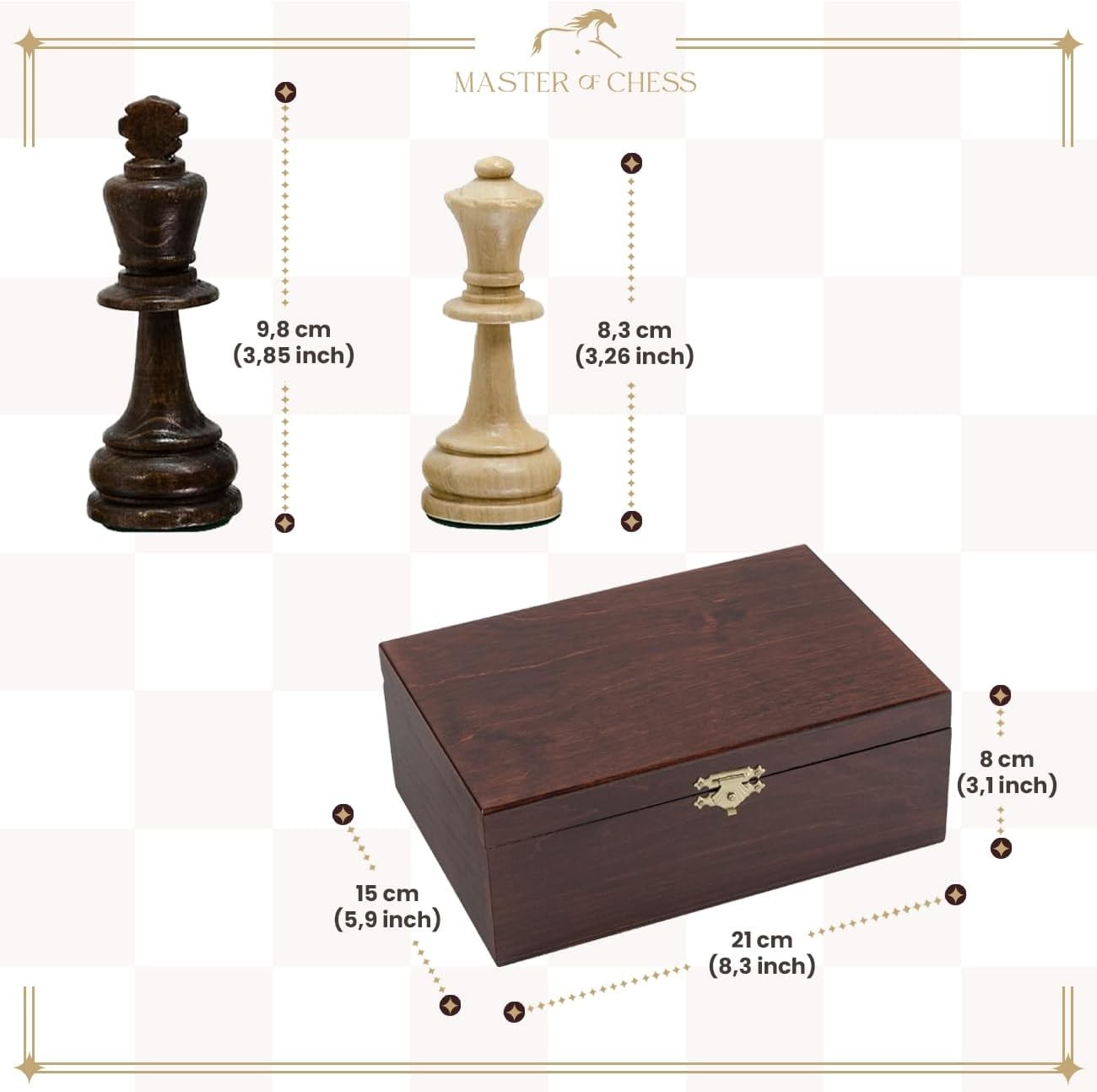 Staunton No.6 Weighted Wooden Chess Pieces with Mahogany Storage Box