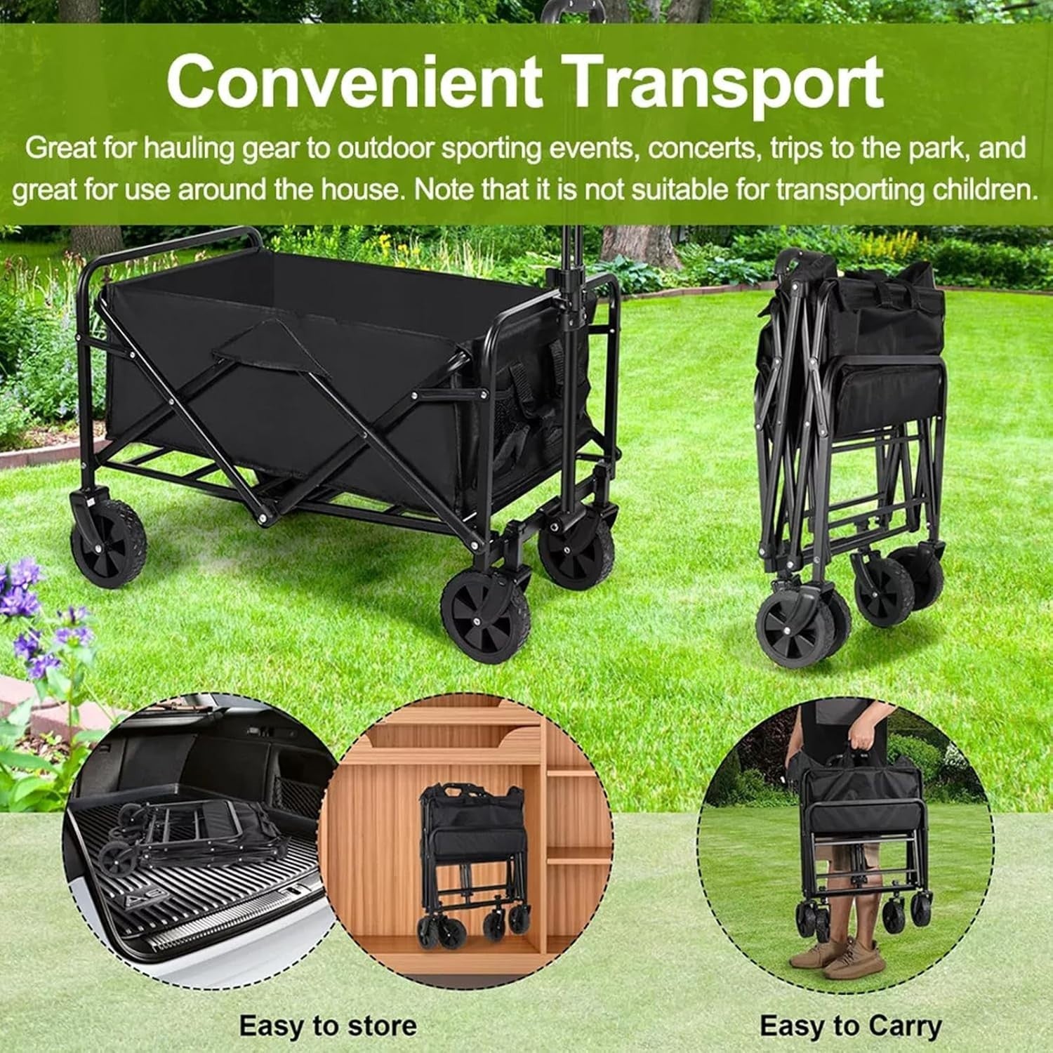 Black 120L Folding Festival Trolley Heavy Duty Camping Beach Wagon 330lbs