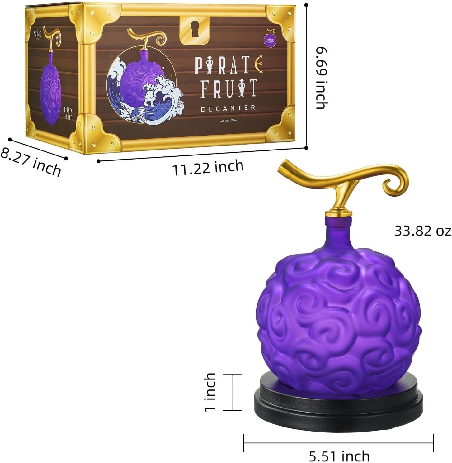 Purple Devil Fruit Liquor Decanter 34oz with Wood Base Anime Display Gift