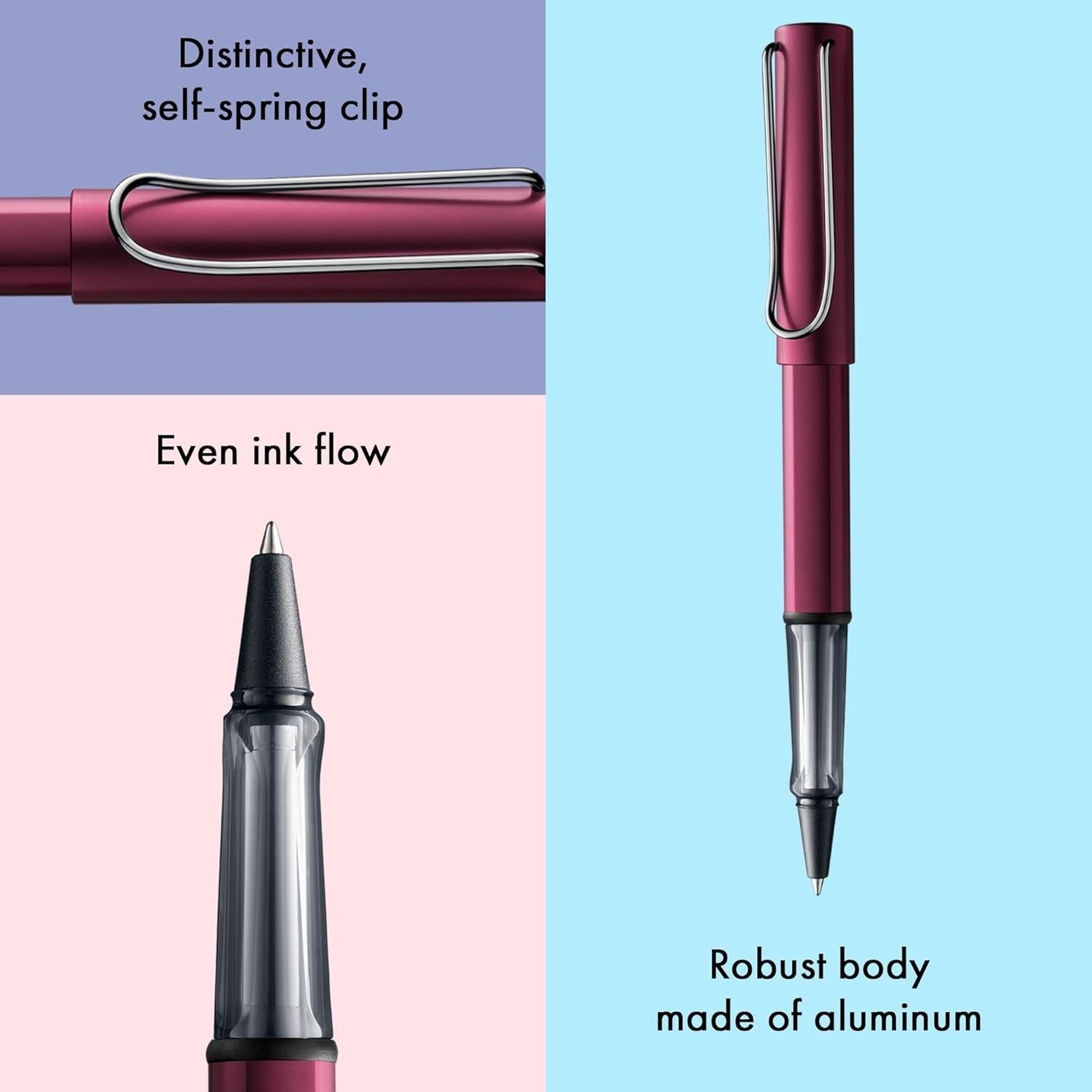 Purple Rollerball Pen Black Ink Ergonomic Lightweight Aluminum Gift