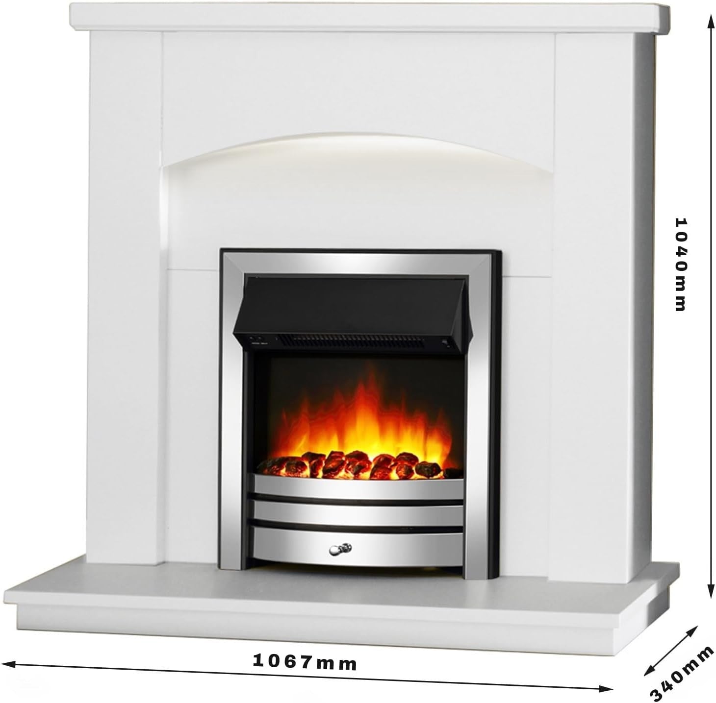 42” Electric Fireplace Suite Remote Heater Brass Trim Log Flame MDF