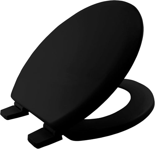 Ultra-Fix Black Wooden Toilet Seat Adjustable Plastic Hinges Easy Clean