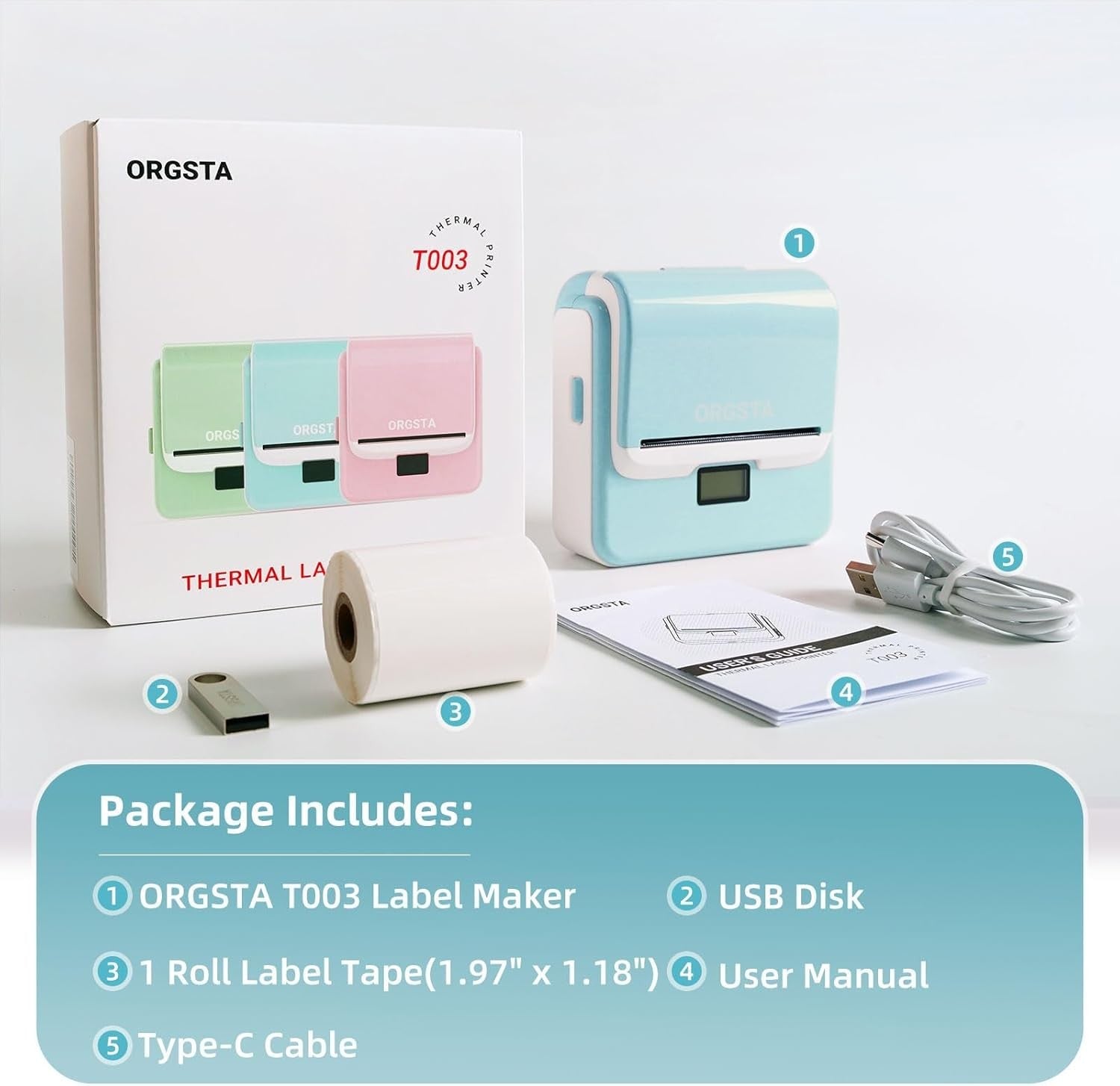 T003 Thermal Label Maker – Bluetooth & USB Mini Portable Printer 20-75mm