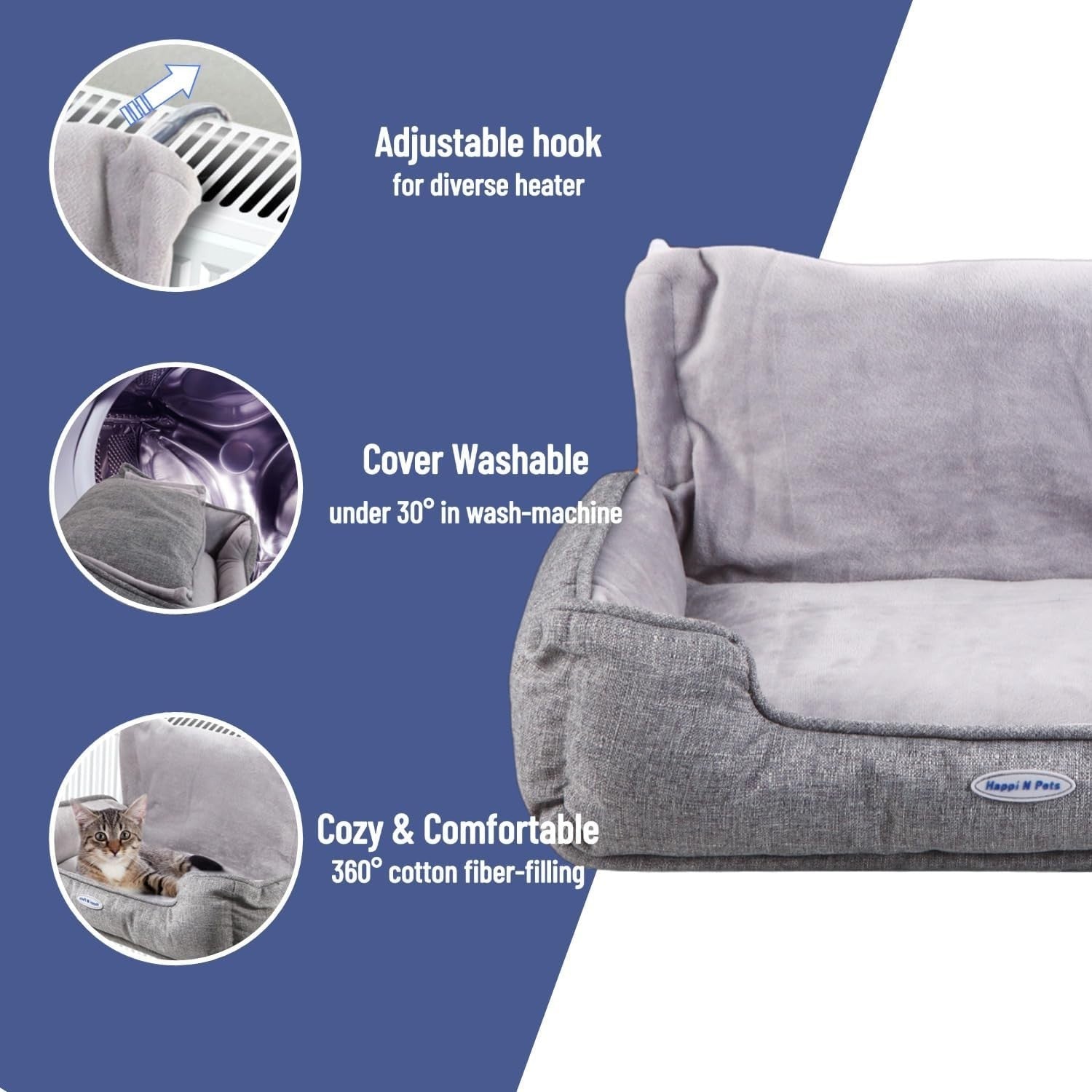 Cat Radiator Bed Heater Hammock Window Perch Washable Cover Grey