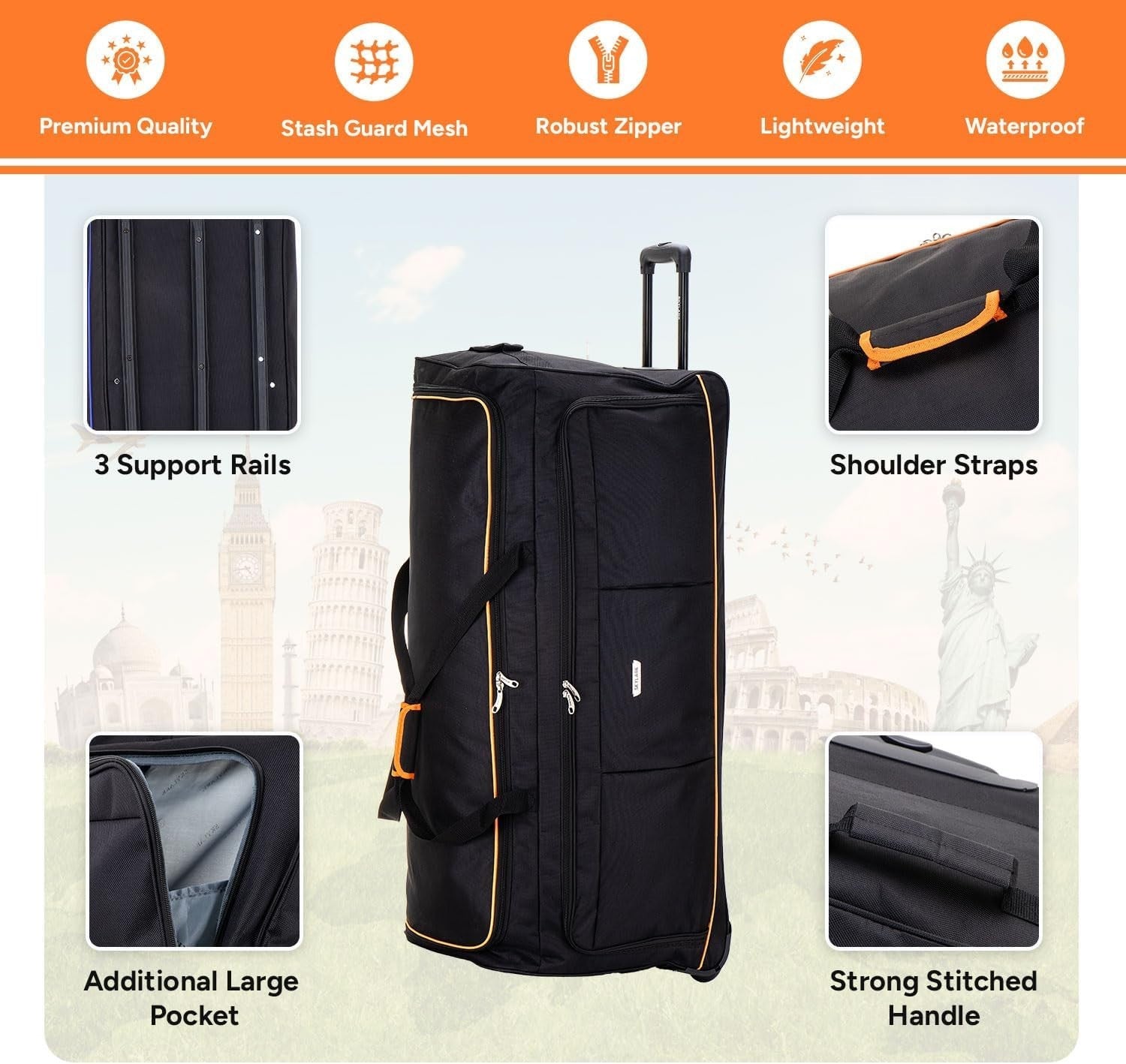 36” Extra Large Travel Duffle on Wheels Lightweight Holdall Bag 155L