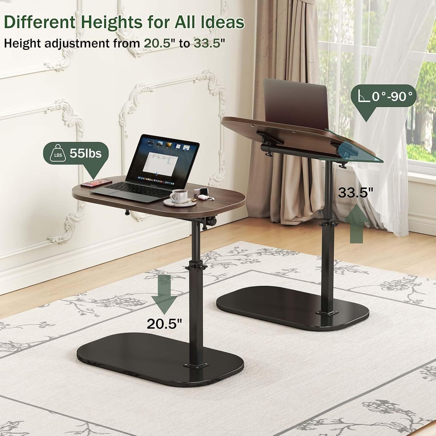C Shaped Side Table Height Adjustable Swivel Laptop Desk Sofa Bedside Table