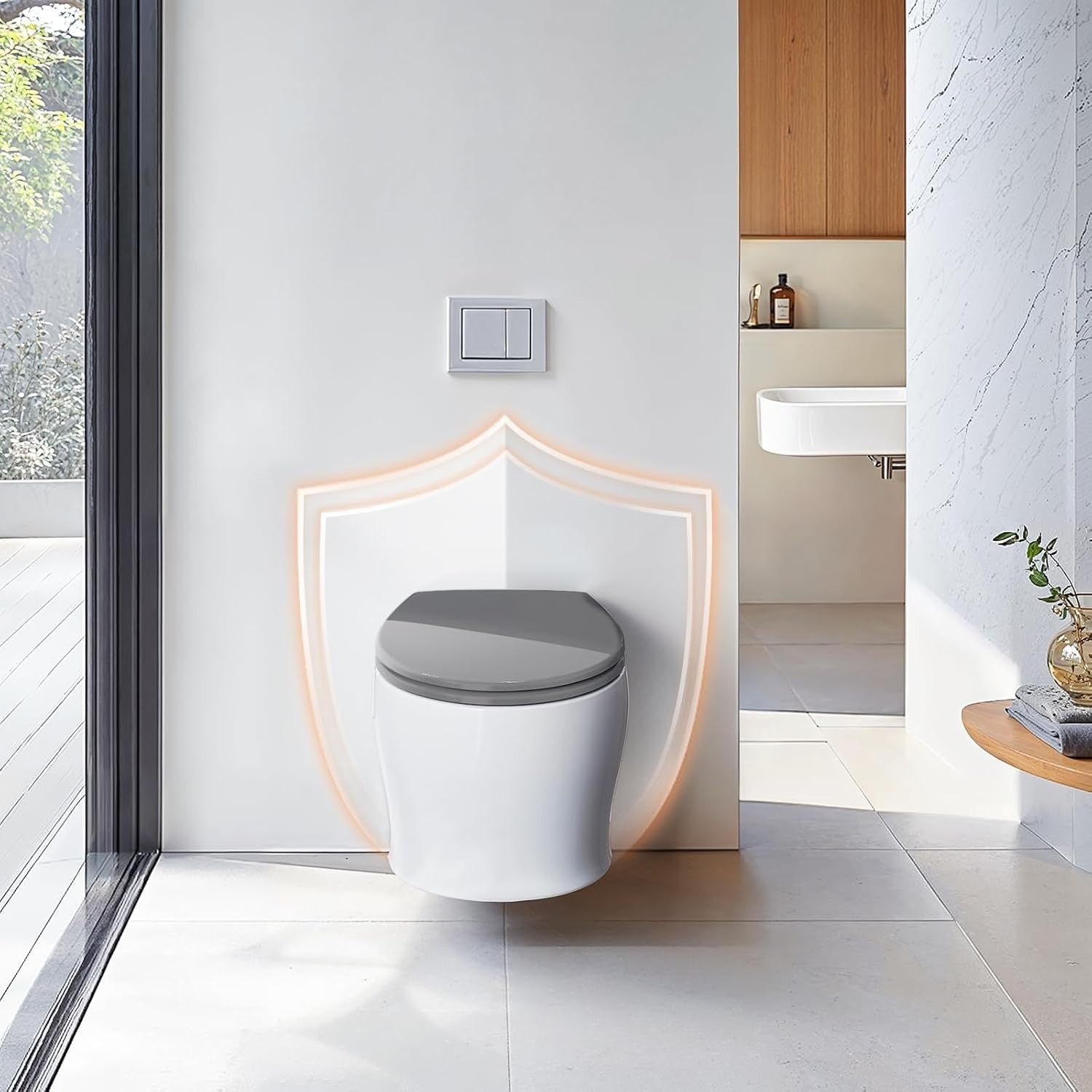 Soft Close Toilet Seat Top Fixing O Shape Grey Adjustable Hinges 44x37cm