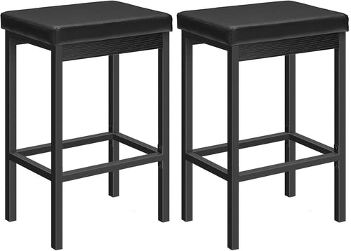 Black PU Leather Bar Stool Set 2 – 63cm High Kitchen & Breakfast Chairs