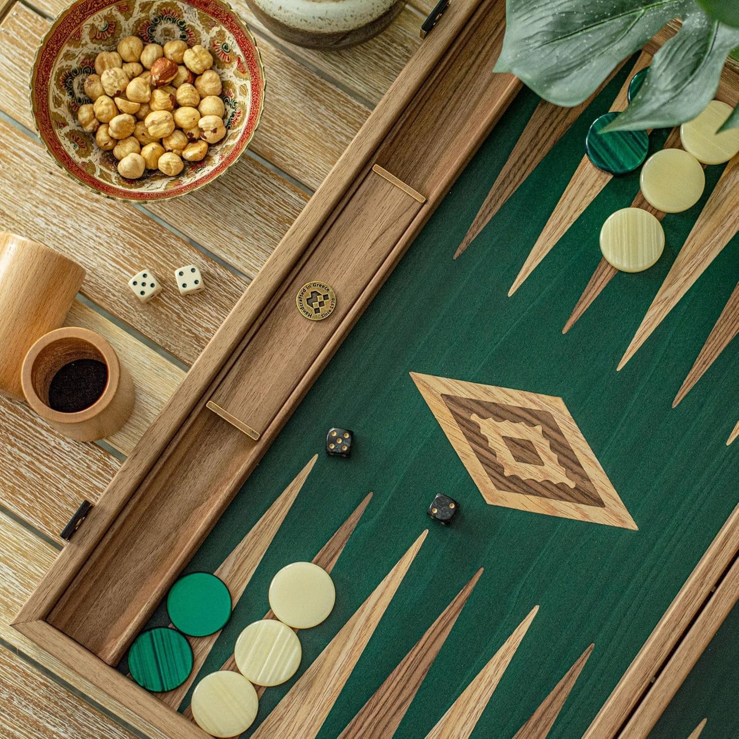 19 Inch Luxury Walnut Backgammon Set Wooden Folding Board Strategy Game