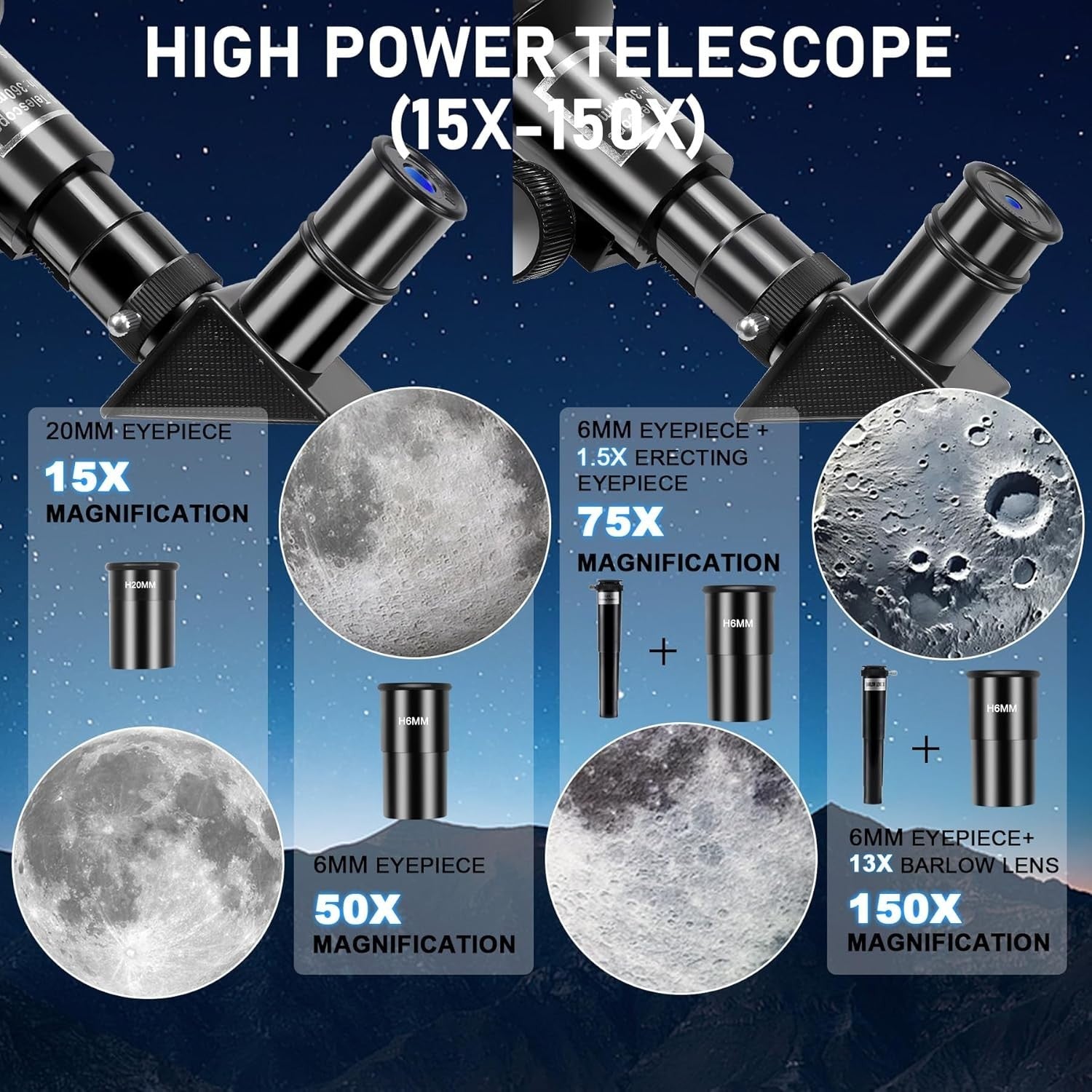 50mm Refractor Telescope Kids Beginners 360mm Travel Scope Tripod Phone Adapter