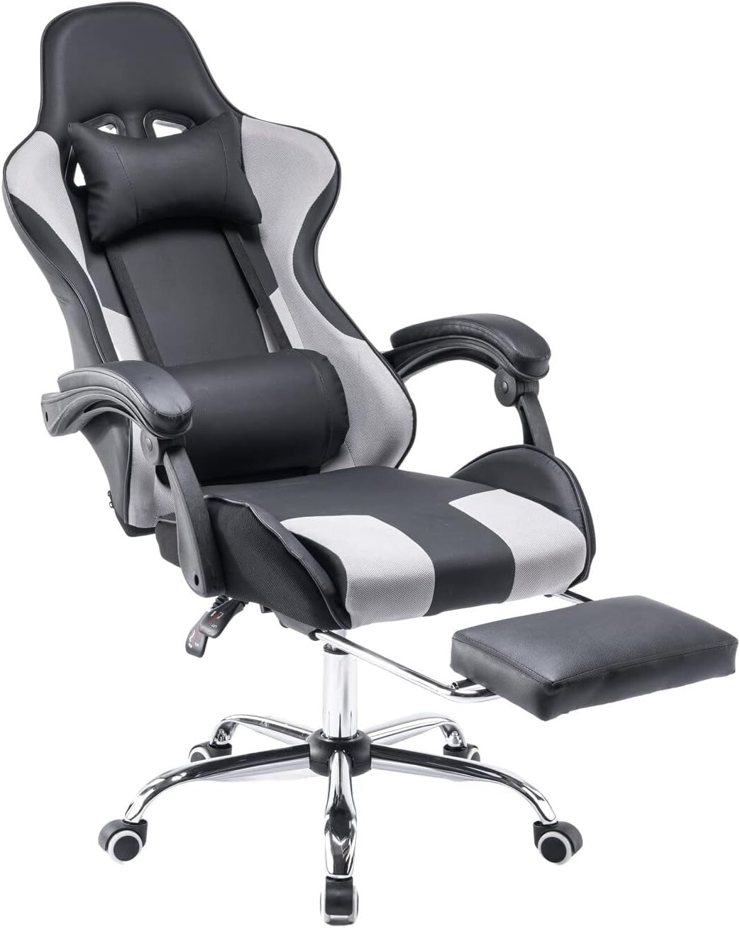 Ergonomic Gaming Chair Reclining Swivel Office Chair w/ Footrest Grey