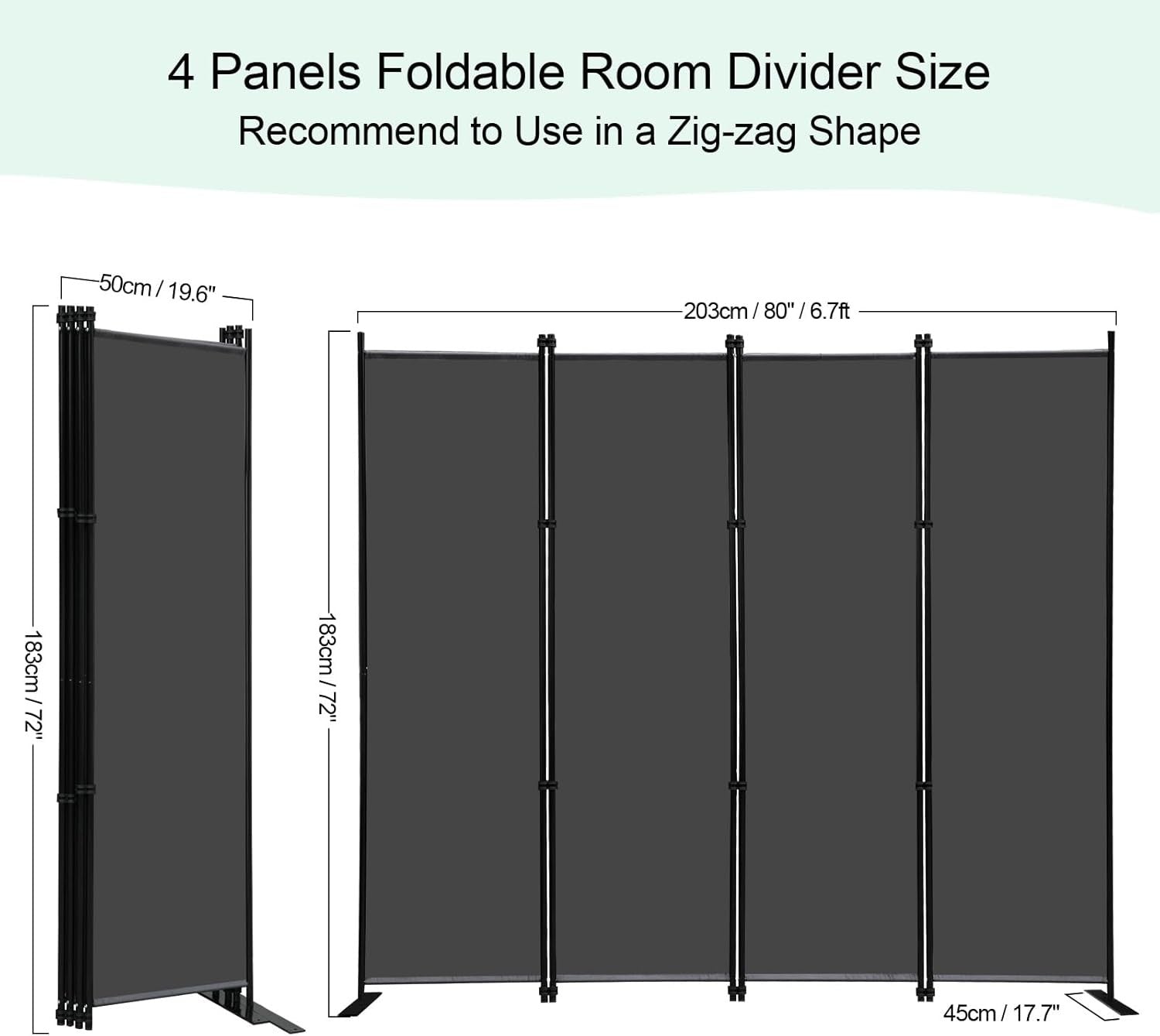 4 Panel Room Divider Screen Freestanding Privacy Partition 203x183cm Grey