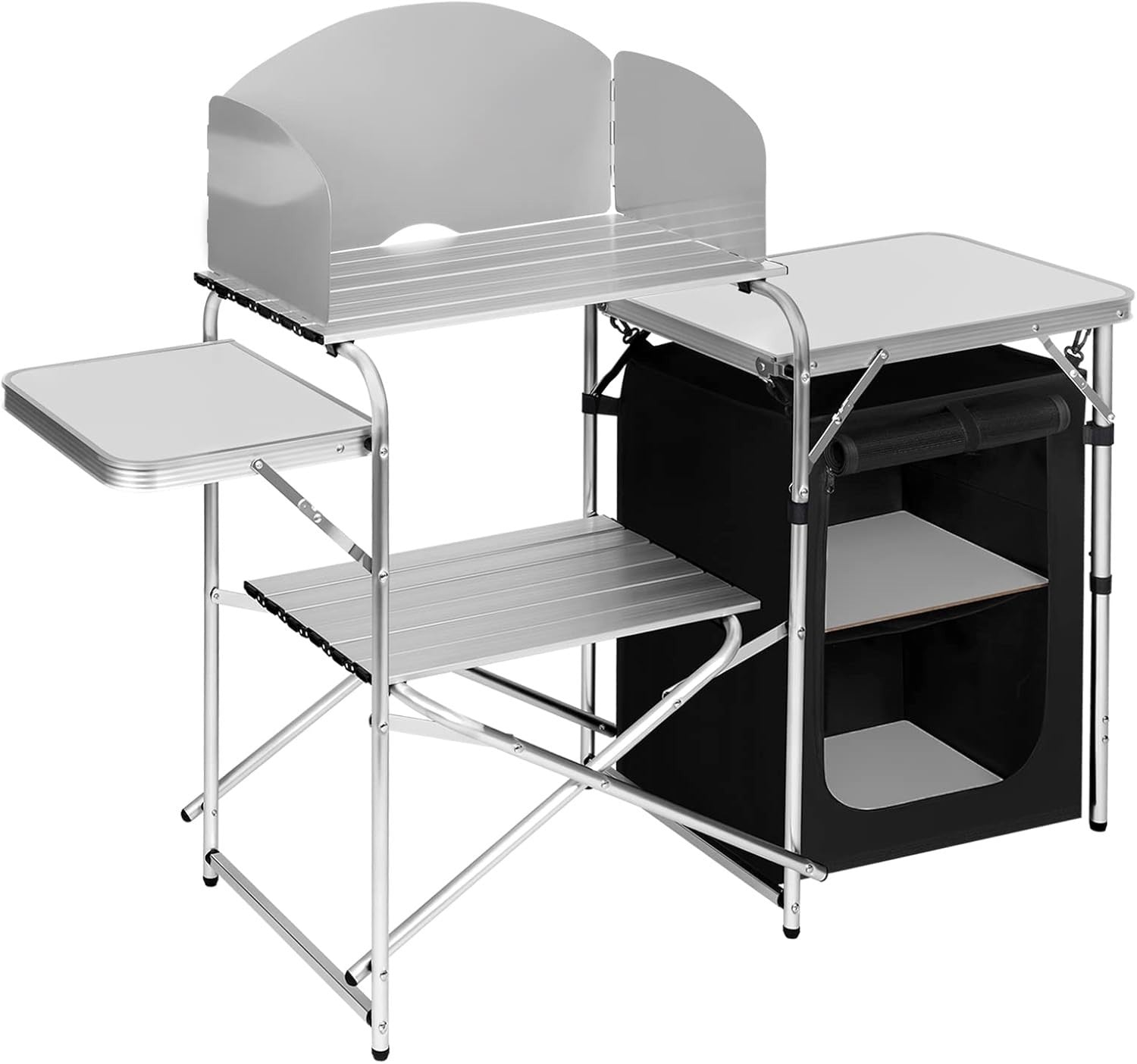 Folding Camping Kitchen Table | BBQ Cooking Unit with Cupboards & Bag