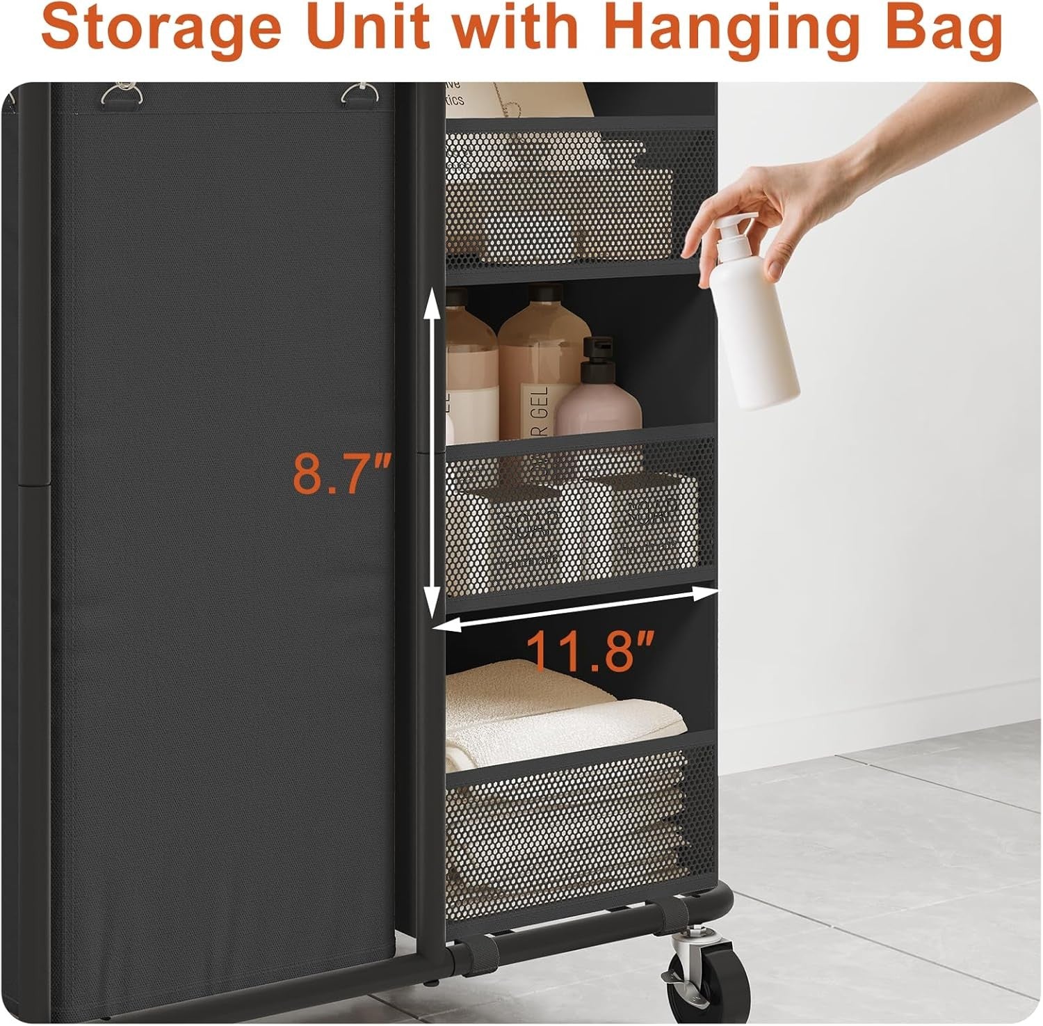 100L Rolling Laundry Sorter with Wheels Hanging Bag & Storage Shelves Black