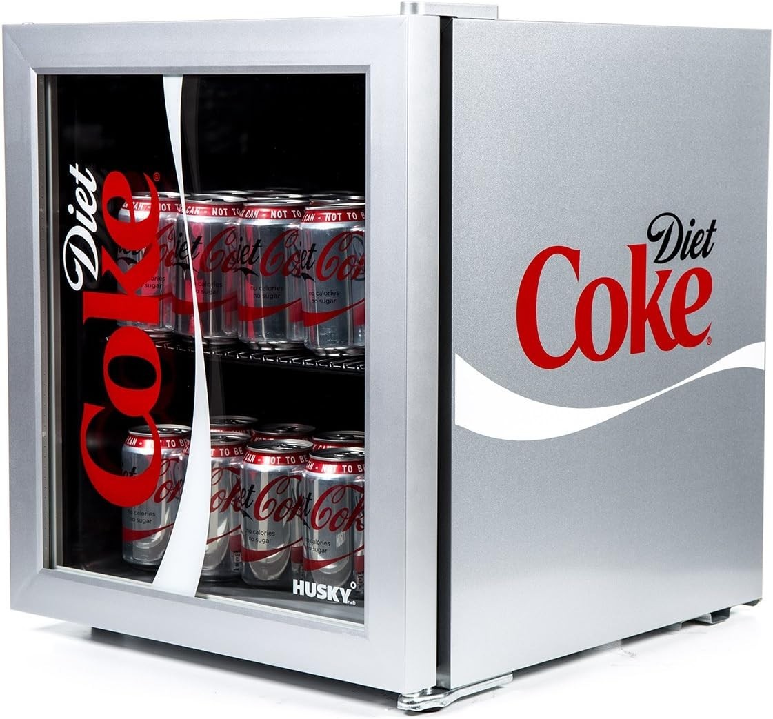 46L Silver Diet Coke Mini Fridge Glass Door Tabletop Cooler Bedroom Office