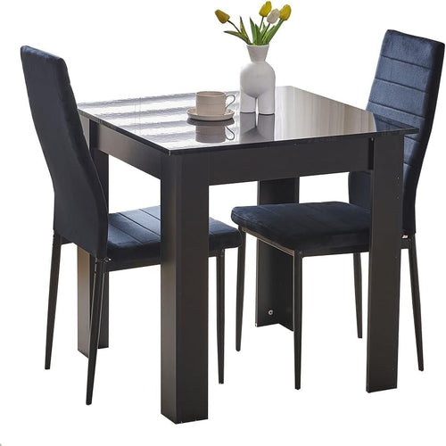 2 Seater Dining Table Set for Small Spaces – Square Table & Velvet Chairs