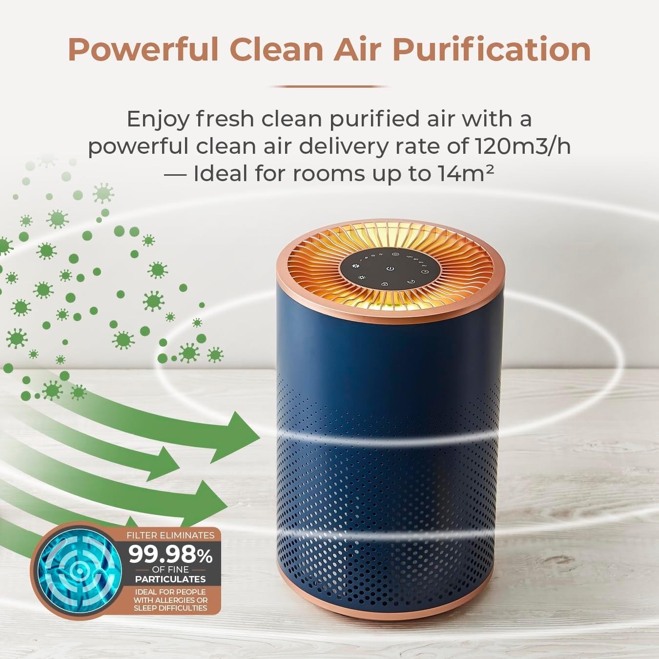Desktop HEPA 13 Air Purifier Quiet Sleep Mode Timer Mood Light 14m²