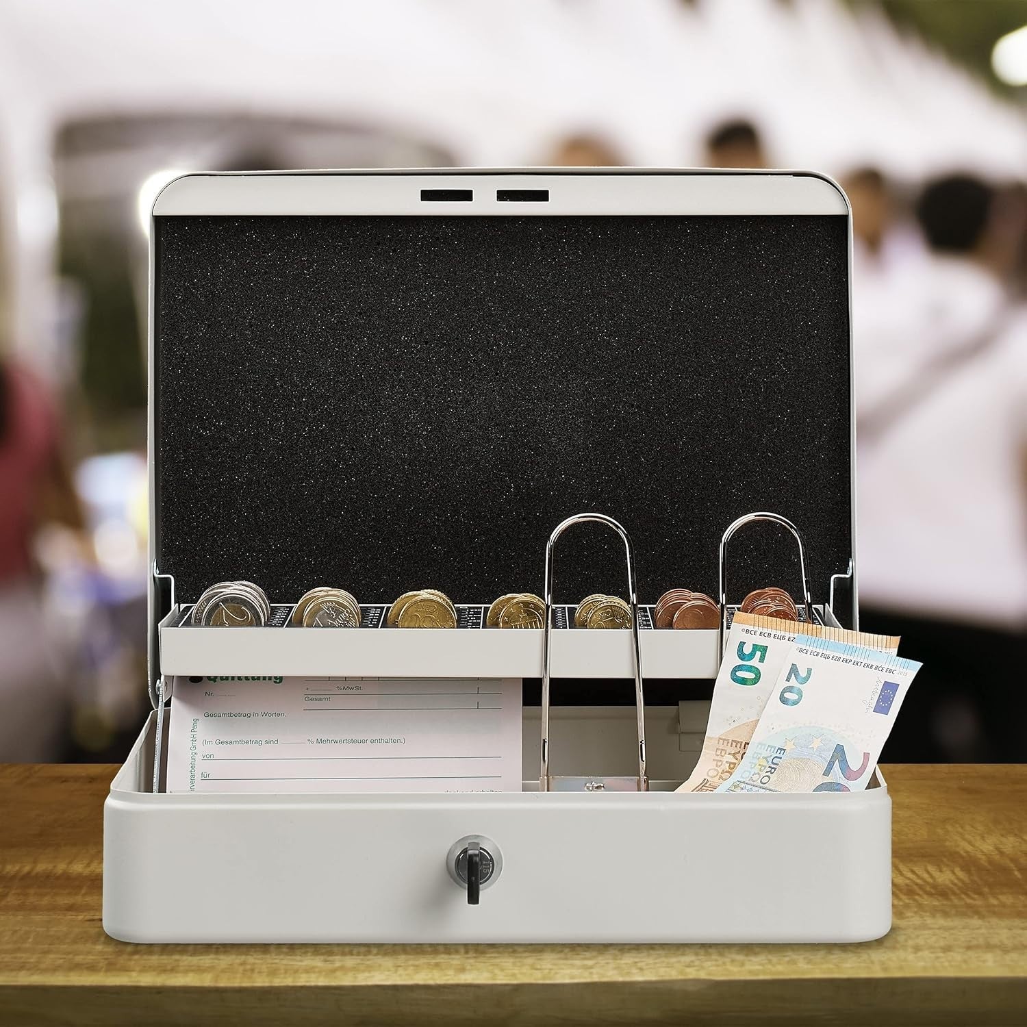 Lockable Cash Box Coin Tray Money Storage Case with Notes Holder