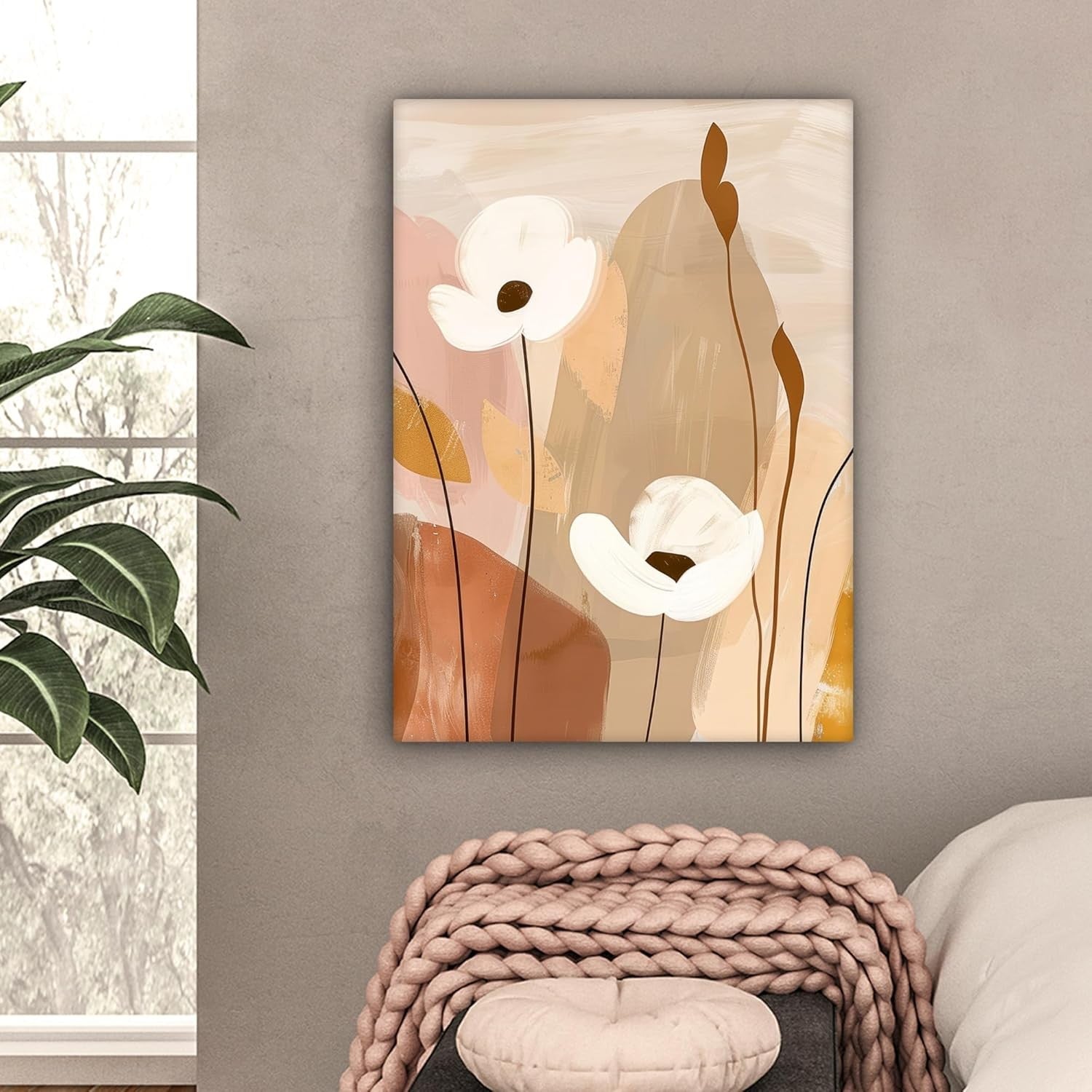 Abstract Flower Canvas Wall Art 50x70cm Framed Modern Decor