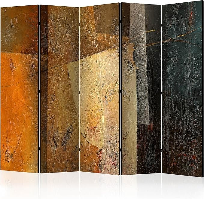 Rustic Gold 5-Panel Room Divider 225×172cm Double-Sided Privacy Screen