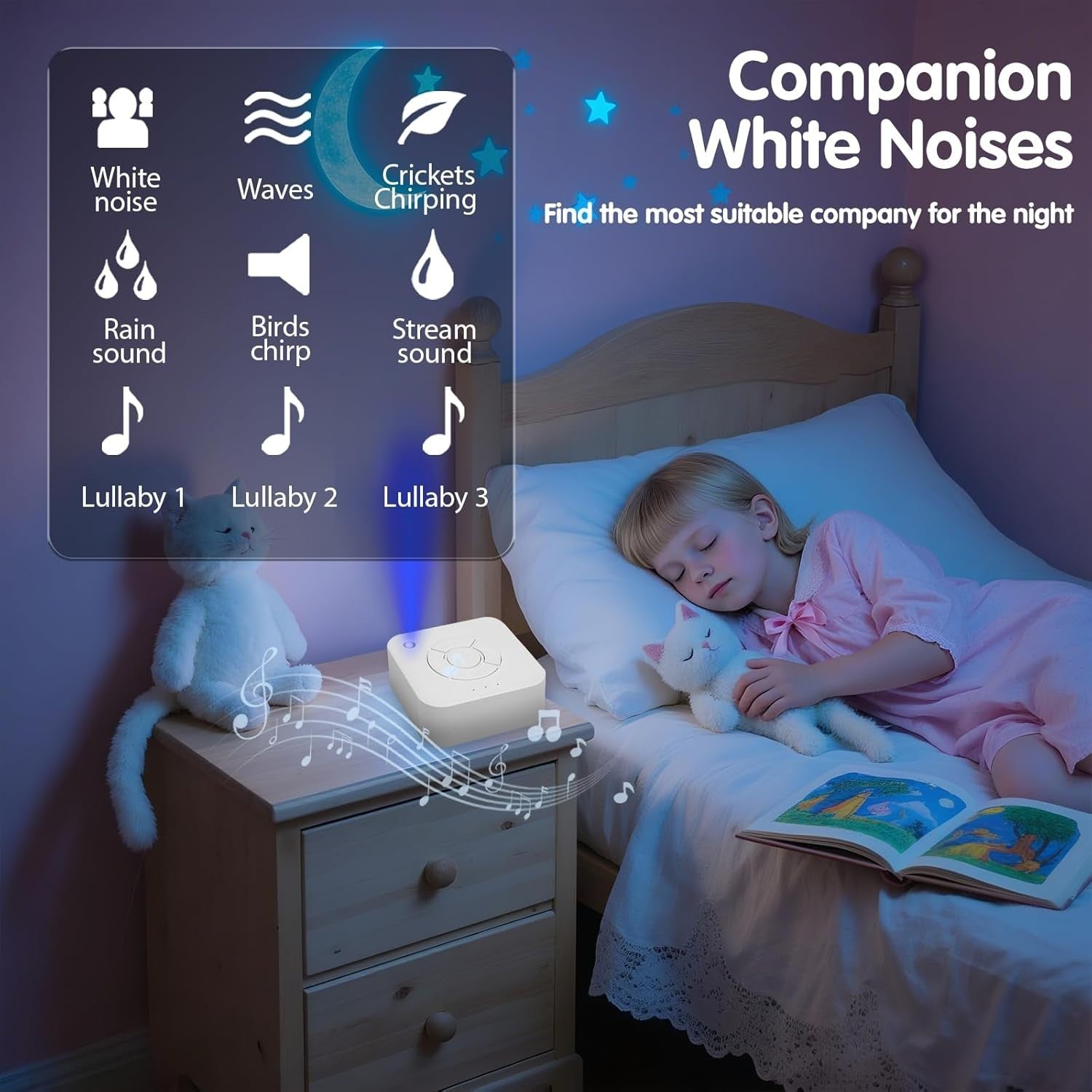 White Noise Sleep Machine for Adults & Babies – 9 Soothing Sounds, Timer