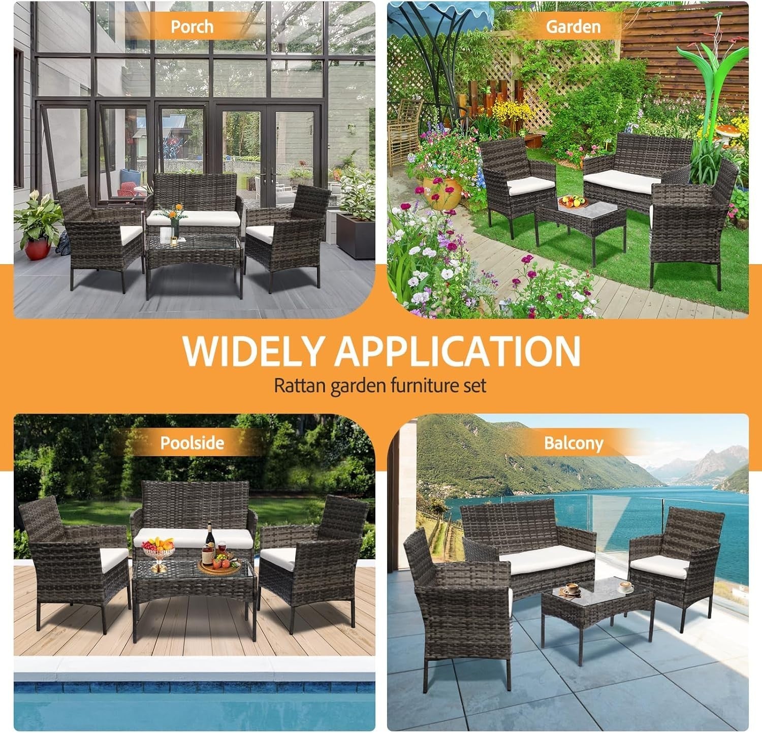 4 Seater Rattan Garden Furniture Set Patio Outdoor Dining Sofa Table Grey