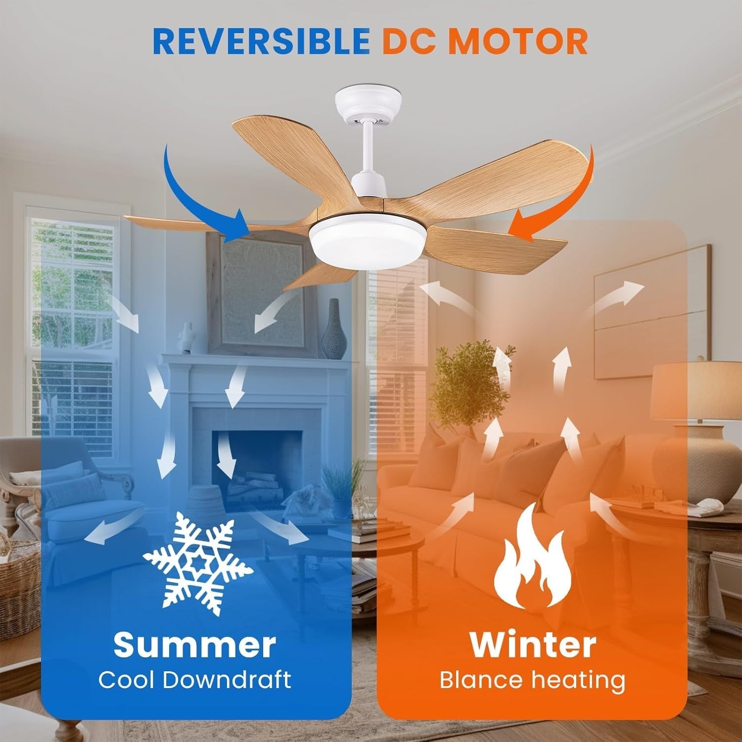 106CM Wooden Ceiling Fan with Light, Remote, 5-Blade Modern Design