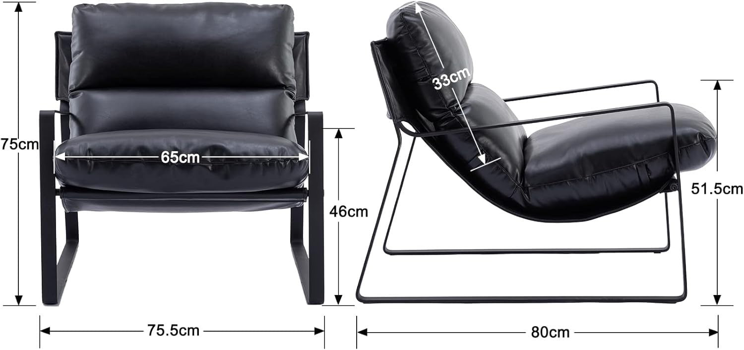 Modern Black PU Leather Accent Chair Tufted Lounge Armchair Metal Frame