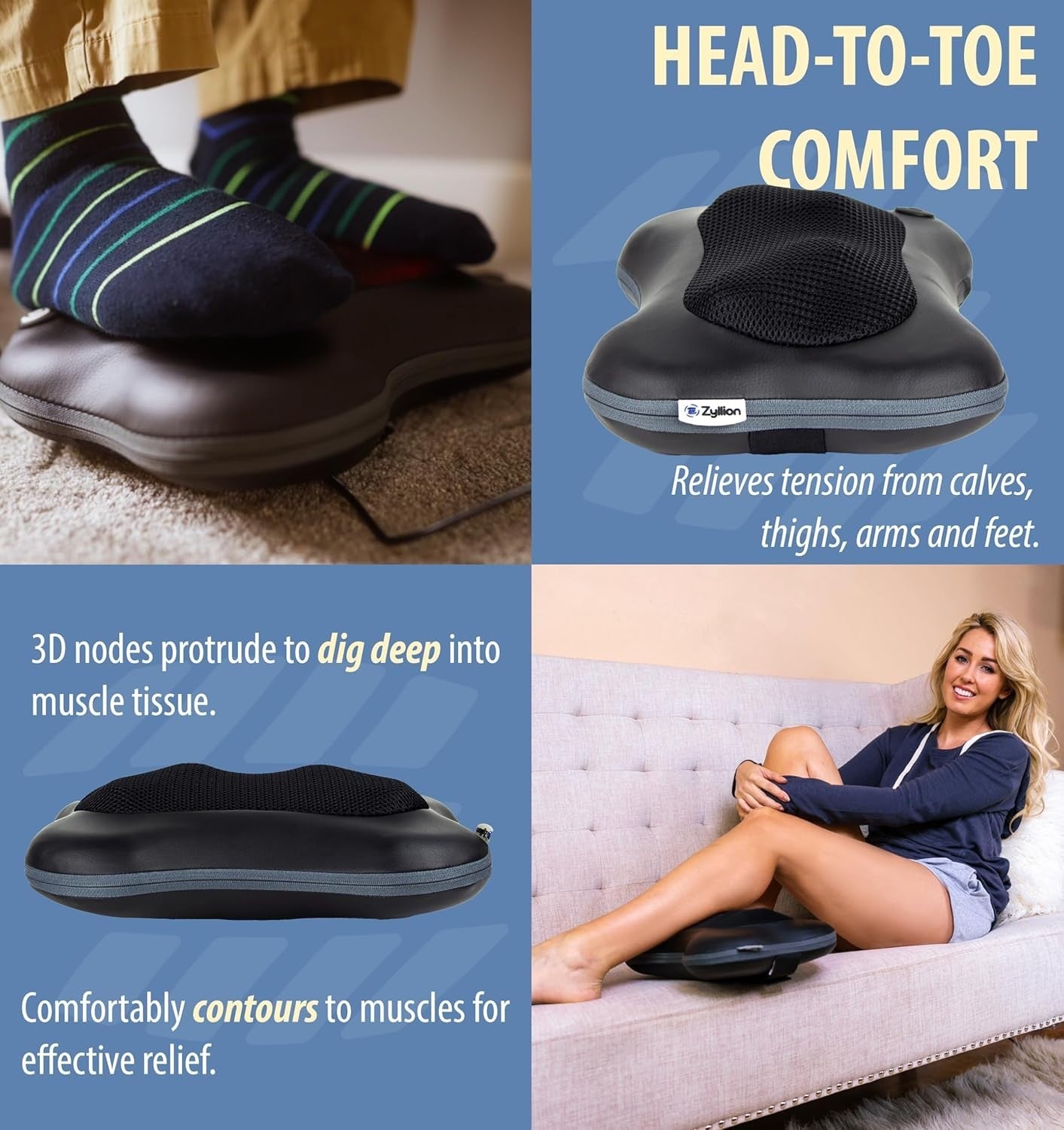 Heated Shiatsu Back Neck Massager Pillow – Deep Tissue Pain Relief