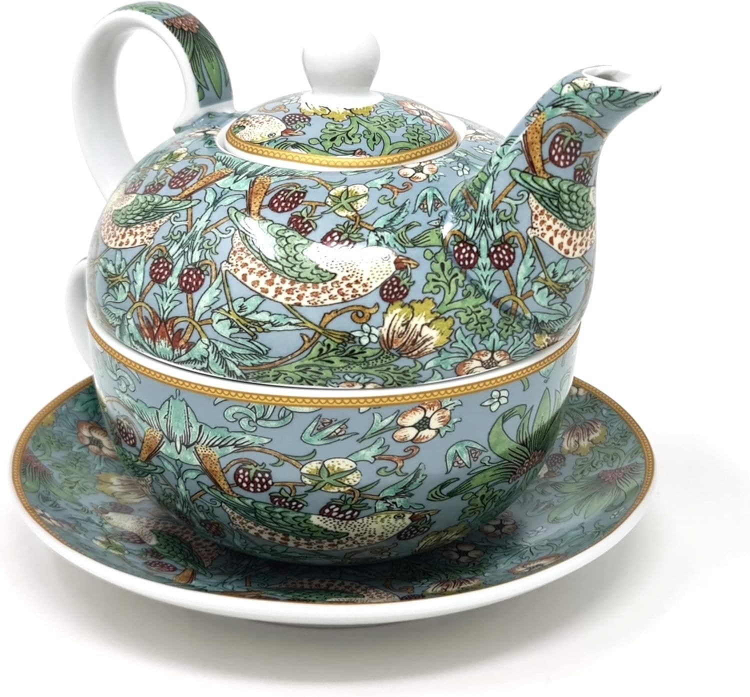 Tea For One Teapot Cup Saucer Set 600ml Fine China Teal Gift Boxed