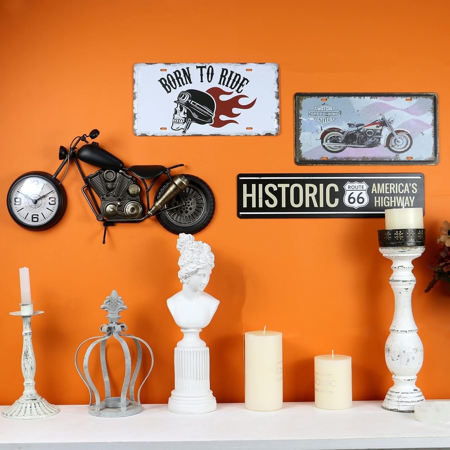 Motorcycle Desk Clock Gift for Him – Silent No-Tick Rustic Battery Decor