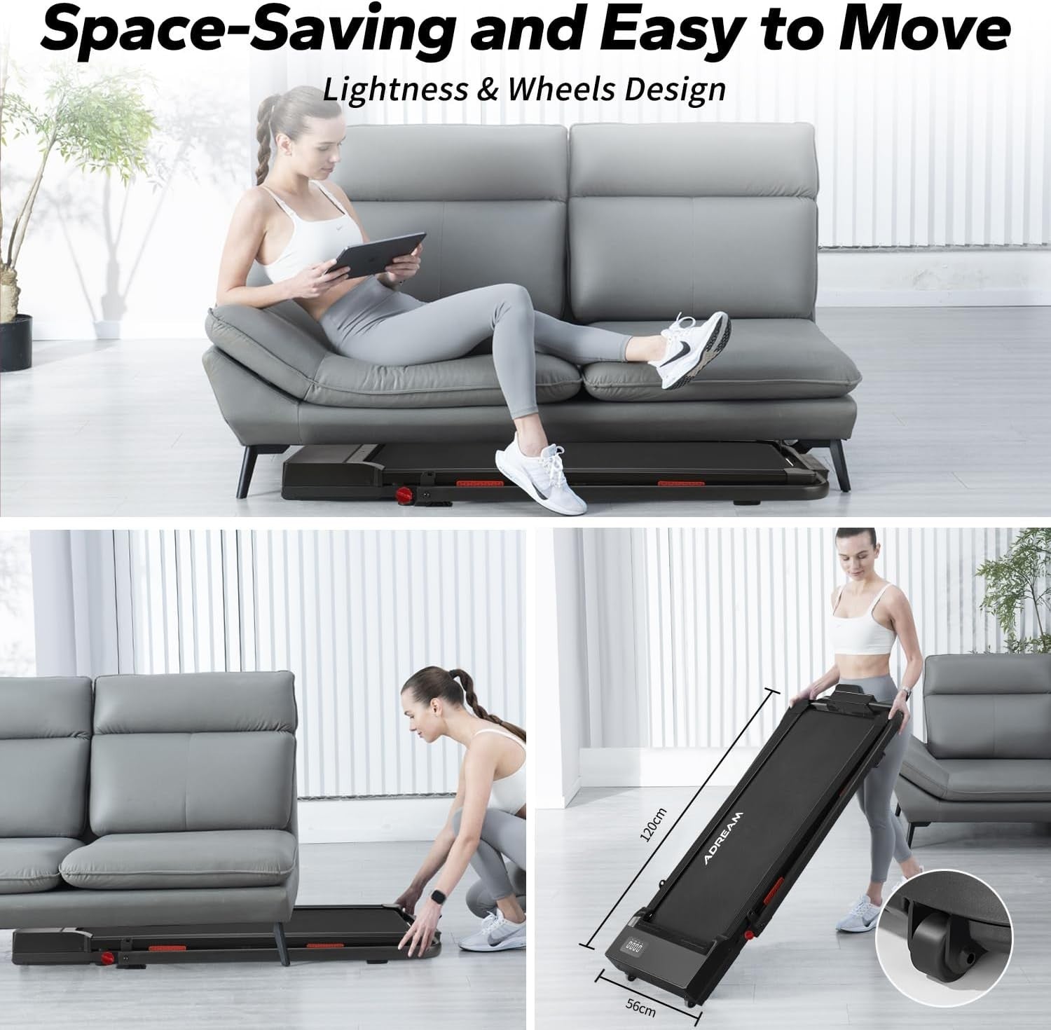 Foldable Under Desk Treadmill | Walking & Jogging Machine w/ Incline & LED