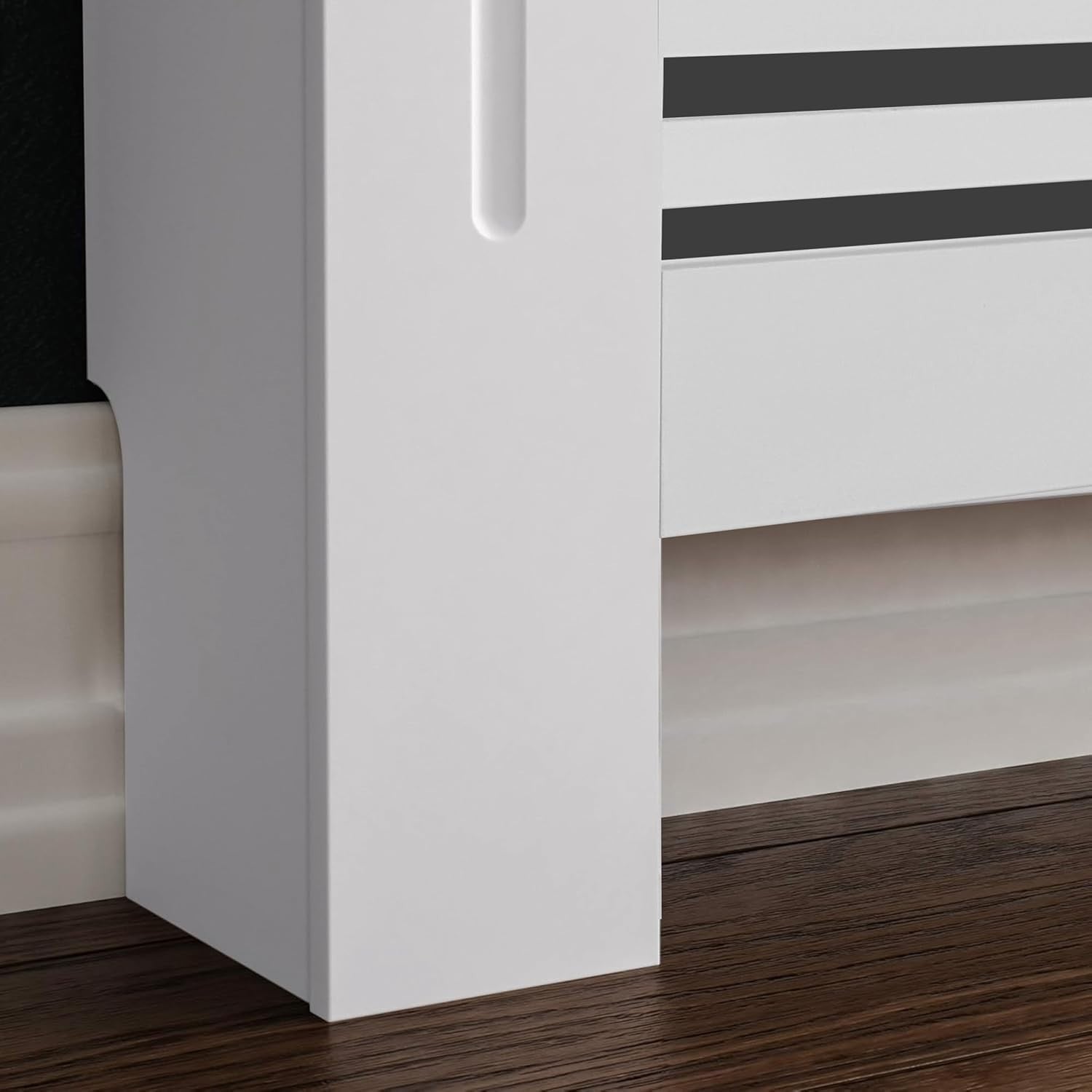 Small White Radiator Cover Cabinet 101cm Tall MDF Horizontal Slat Heater Cover