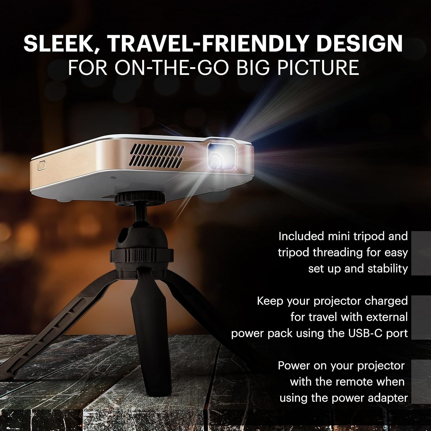 Portable Smart Projector 720P 4K WiFi Bluetooth 200 ANSI Tripod