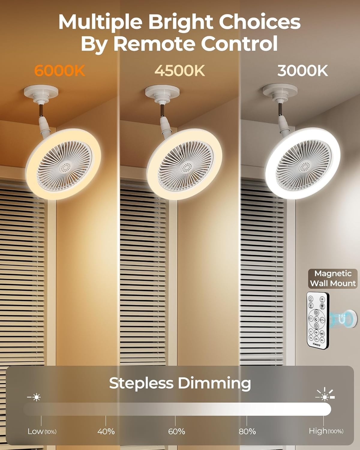 30W LED Ceiling Fan Light, Quiet, Timer, Adjustable Tilt, E27 Socket
