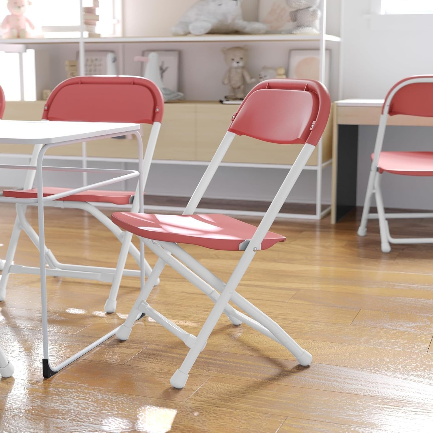 10x Kids Folding Chairs Lightweight Durable Plastic Stackable Burgundy