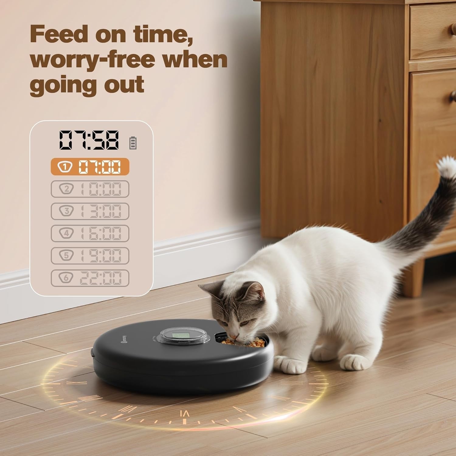 Automatic Wet Cat Feeder 6 Meal Timer Food Dispenser Ice Pack Battery
