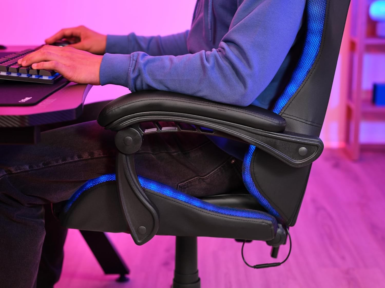 RGB LED Gaming Chair High Back Swivel PU Leather Black