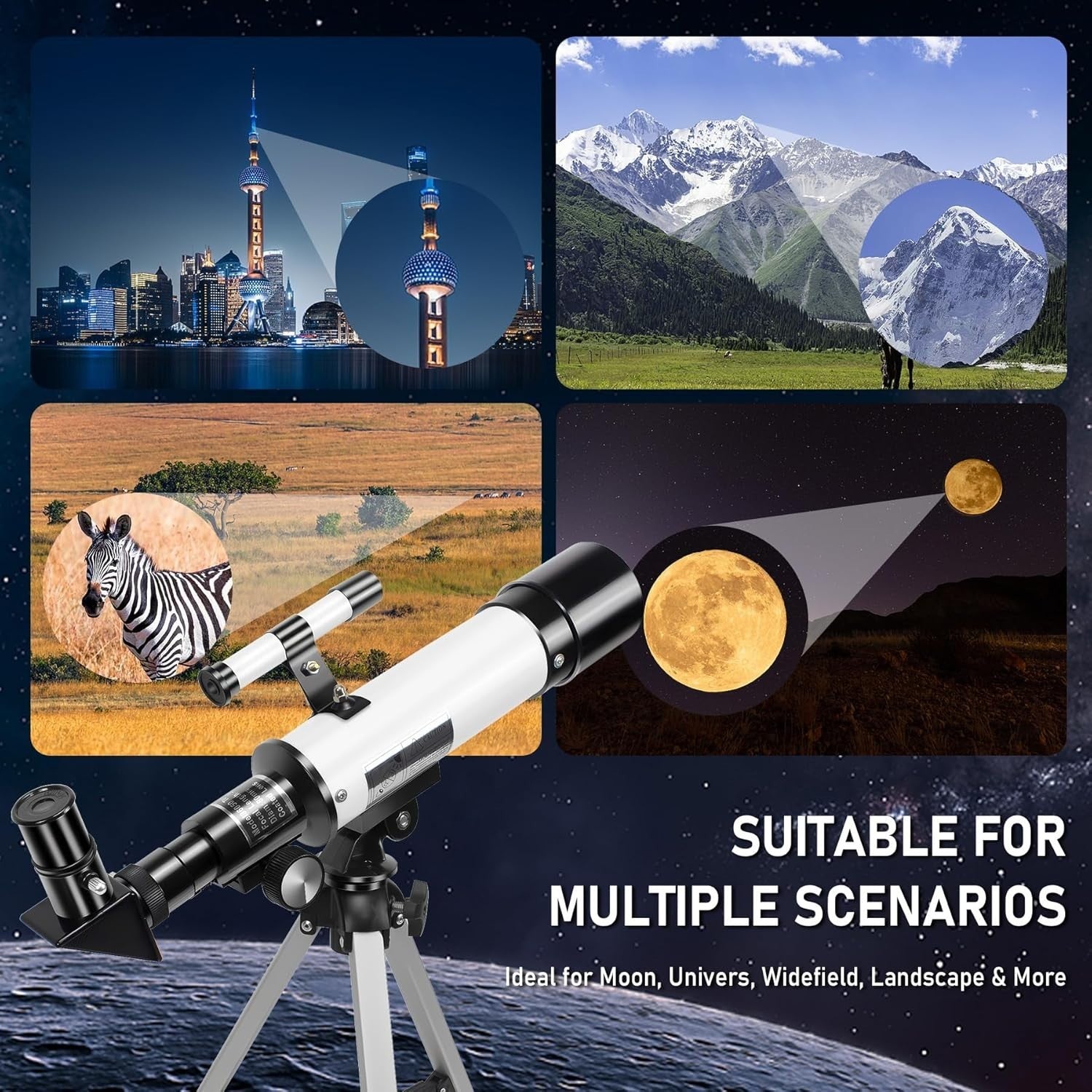 50mm Refractor Telescope Kids Beginners 360mm Travel Scope Tripod Phone Adapter