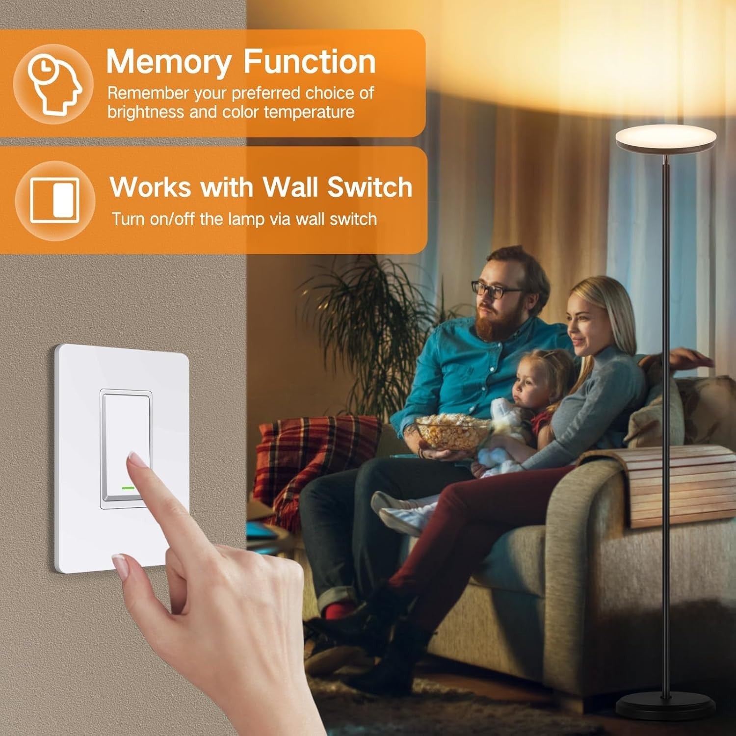 Dimmable Smart LED Floor Lamp with Alexa, WiFi Remote & 4 Color Temps