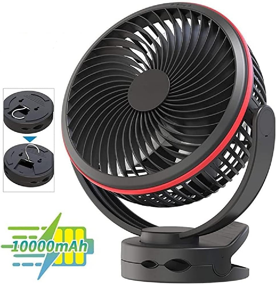 8 inch Portable Desk Fan Clip-On 4-Speed USB Rechargeable 360° Rotation Blue