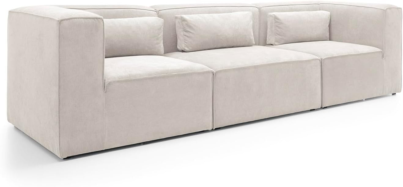 4 Seater White Cord Chenille Modular Sofa | Modern, Soft, Space-Saving Design