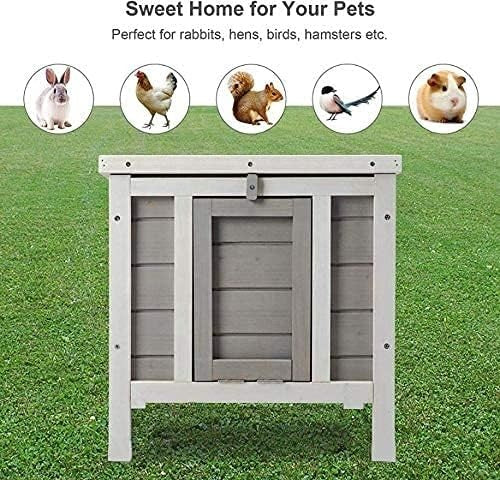 Wooden Rabbit Hide House Outdoor Small Pet Shelter Weatherproof Grey